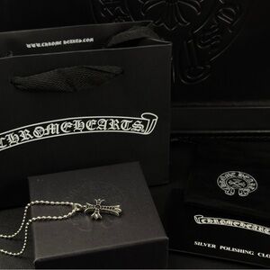 Chrome Hearts Tiny Fat Pave Necklace Pendant 27 Inch Ball Chain 925 Silver